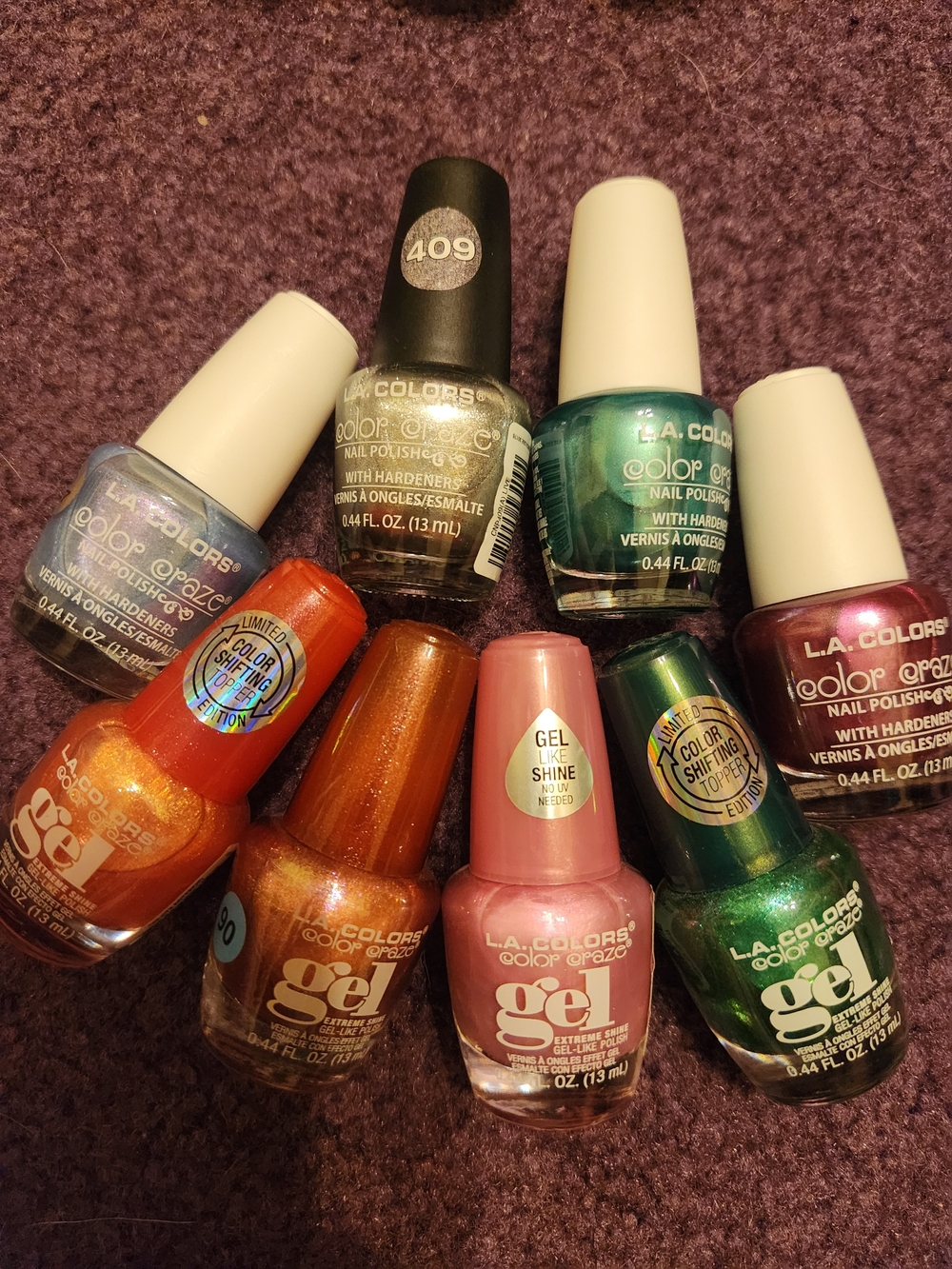 L.A. Colors Nail Polish Set - Pink, Orange, Gold, Green, Teal, Purple, Silver